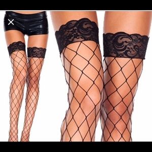 Lace Top Fishnet Thigh High Stockings